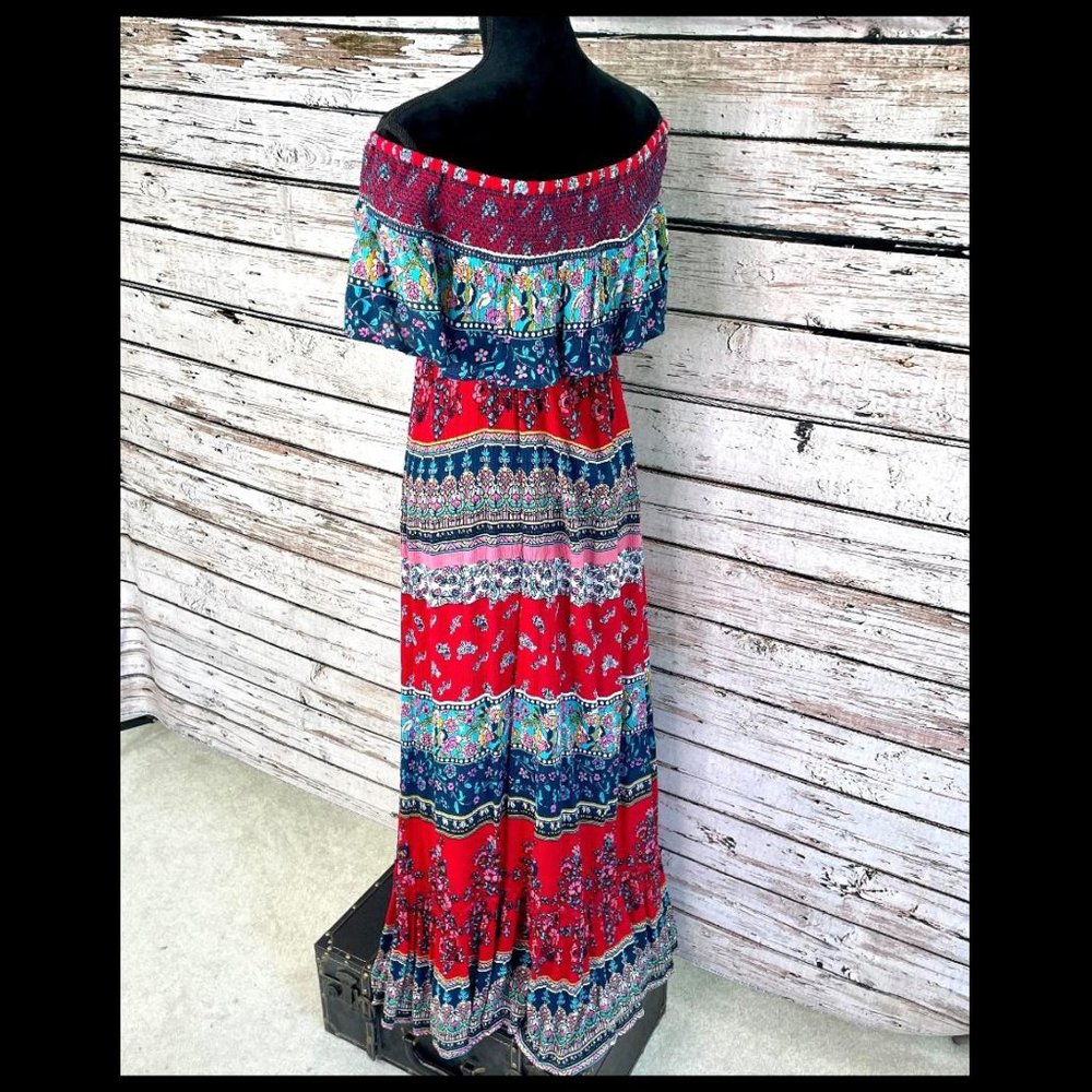 Patrons of Peace Red Señorita Shoulder Dress Small - Picture 3 of 6